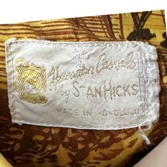 Vintage Stan Hicks Hawaiian Shirt XL Polynesian Print Coin Buttons Aloha 70s - Picture 4 of 9